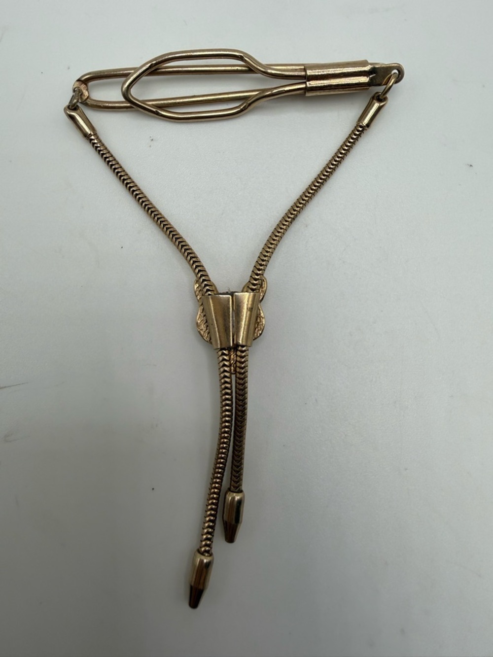 Vintage Fox Head Tie Clip Chain Gold Tone Figural Animal Mens - Picture 3 of 3